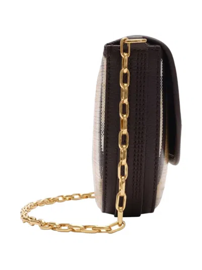 Burberry Shoulder Bag Checkered Pattern Chain Strap In Brown