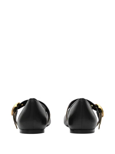 Burberry Robin Check-strap Leather Ballerina Flats In Black