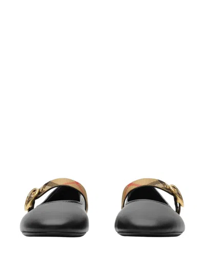 Burberry Robin Check-strap Leather Ballerina Flats In Black