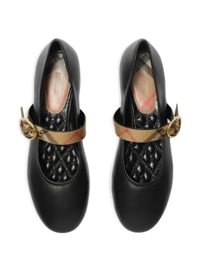 Burberry Robin Check-strap Leather Ballerina Flats In Black