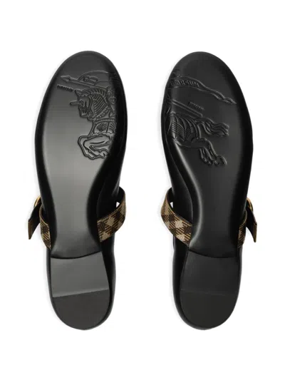 Burberry Robin Check-strap Leather Ballerina Flats In Black