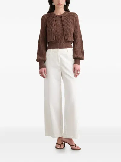 Toccin Tori Open-knit Cropped Cardigan In Brown