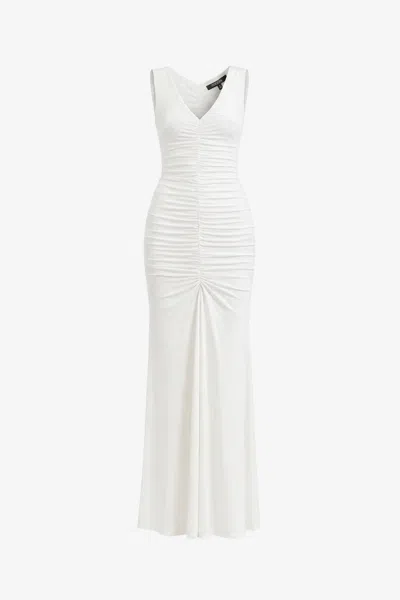 Toccin Inez Sleeveless V-neck Ruched Midi Dress In White