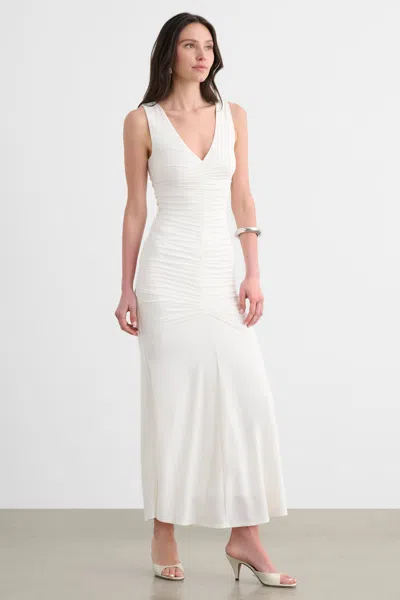 Toccin Inez Sleeveless V-neck Ruched Midi Dress In White