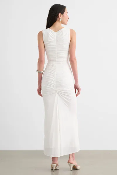 Toccin Inez Sleeveless V-neck Ruched Midi Dress In White