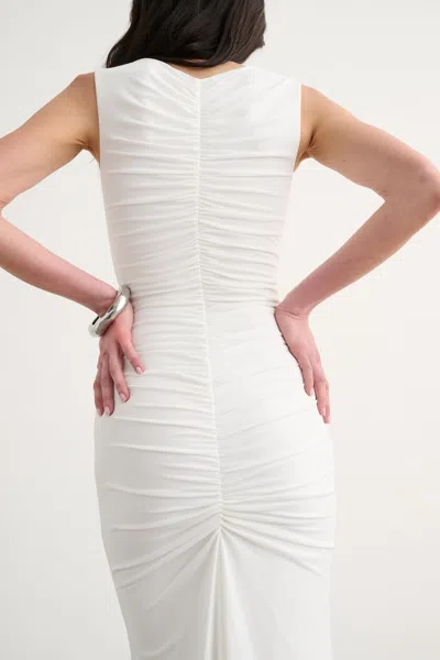 Toccin Inez Sleeveless V-neck Ruched Midi Dress In White