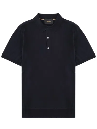 Hugo Boss Navy Blue Solid Polo In Navy Blue