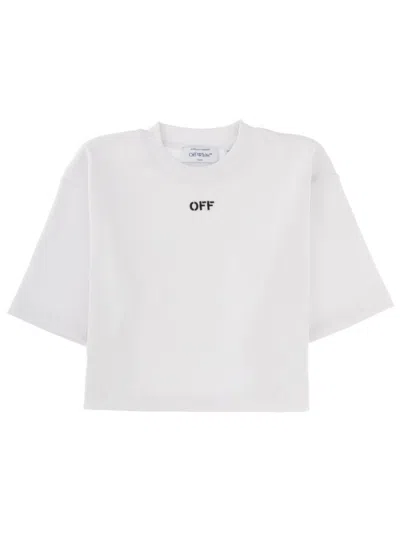 Off-white Crew Neck Boxy Cropped T-shirt In White