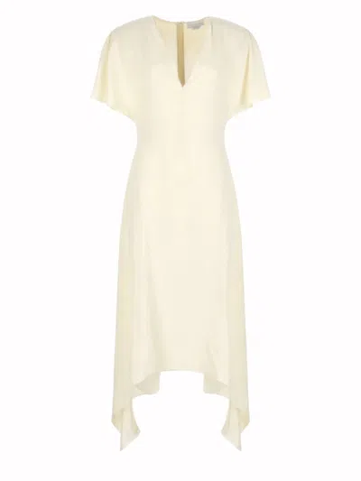 Stella Mccartney Womens Buttermilk V-neck Short-sleeve Satin Midi Dress In Neutral