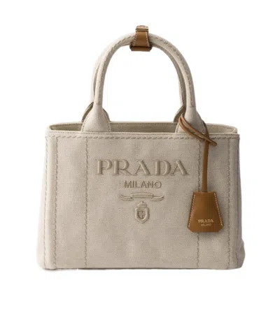 Prada Jardini Re Small Cotton Canvas Bag In Neutral