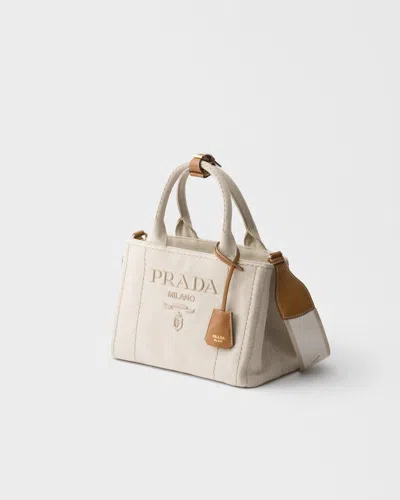 Prada Jardini Re Small Cotton Canvas Bag In Neutral