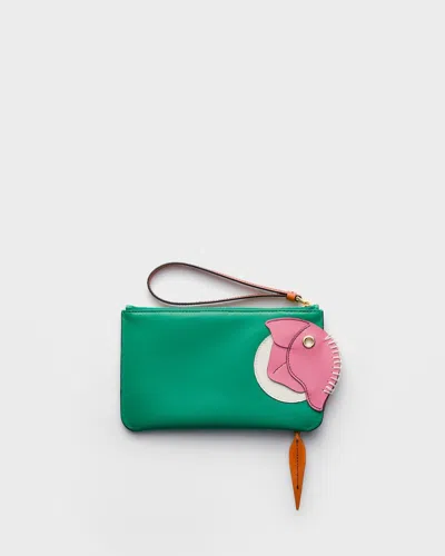 Prada Leather Zipper Pouch In Green
