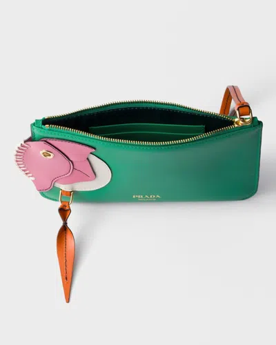 Prada Leather Zipper Pouch In Green