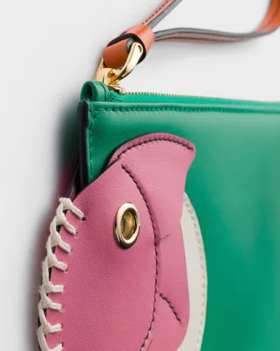 Prada Leather Zipper Pouch In Green