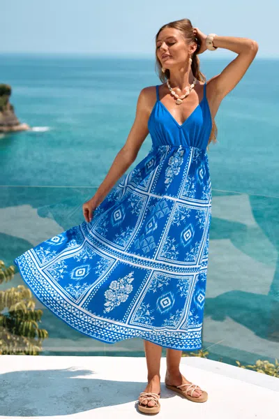Cupshe Postmarked Patchwork Maxi Dress In Blue