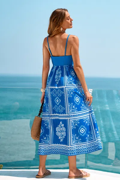 Cupshe Postmarked Patchwork Maxi Dress In Blue