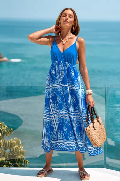 Cupshe Postmarked Patchwork Maxi Dress In Blue