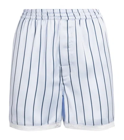 Skims Woven Shine Sleep Boxers With Lace In Blue