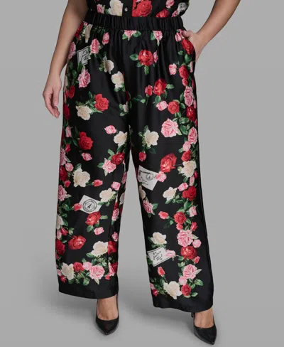 Karl Lagerfeld Plus Size Mid-rise Floral-print Pull-on Pants In Multi