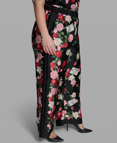 Karl Lagerfeld Plus Size Mid-rise Floral-print Pull-on Pants In Multi