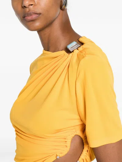 Christopher Esber Bezel Quartz Ruched T-shirt In Orange