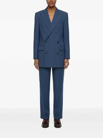 Situationist Double-breasted Checked Blazer In Blue