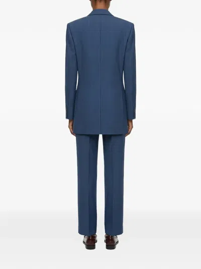 Situationist Double-breasted Checked Blazer In Blue