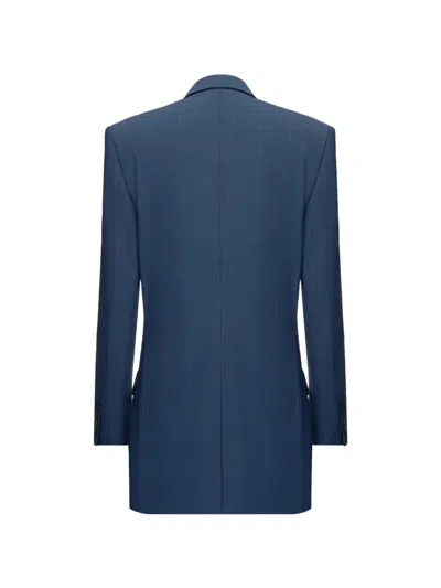 Situationist Double-breasted Checked Blazer In Blue