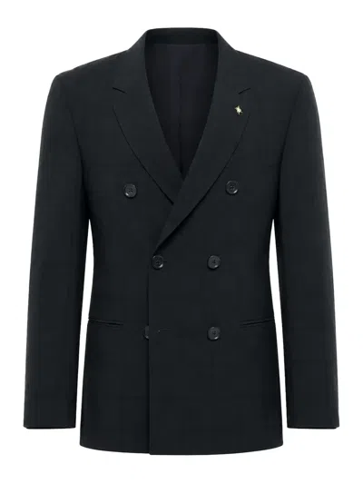 Corneliani Double-breasted Checked Blazer In Blue