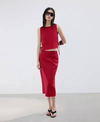 Mango Linen Top With Bows In Red