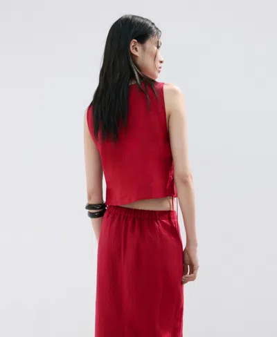 Mango Linen Top With Bows In Red
