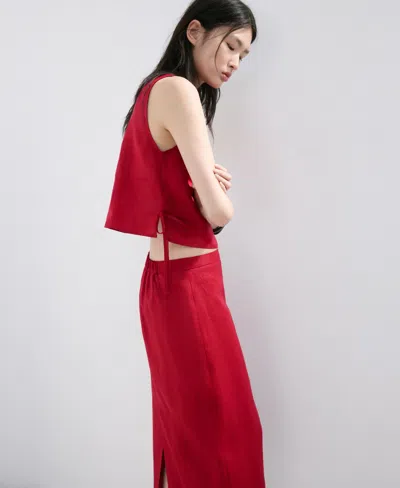 Mango Linen Top With Bows In Red