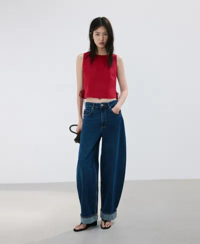 Mango Linen Top With Bows In Red