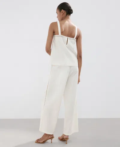 Mango Wide Leg Openwork Embroidered Pants In White