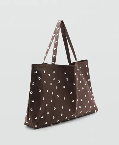 Mango Stud Shopper Bag In Brown