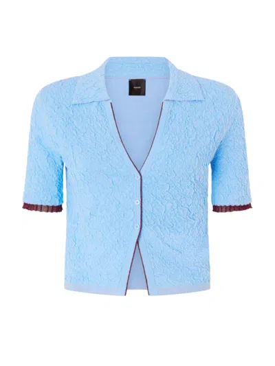 Pinko Short-sleeved Knitted Cardigan In Blue