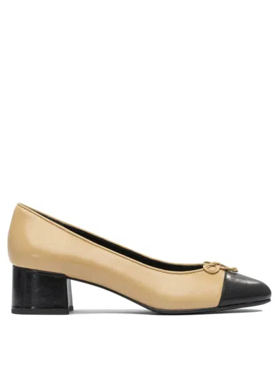 Tory Burch Beige Heeled Shoes With Rounded Toe In Black