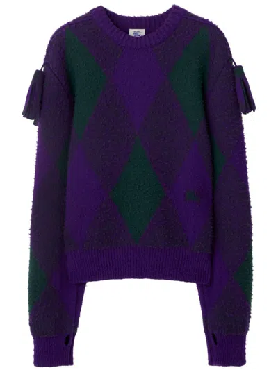 Burberry Wool Sweater With Jacquard Processing In Blue