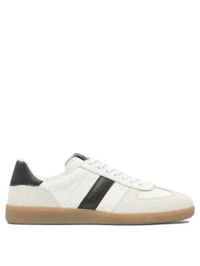 Tom Ford Low-top Calf Leather Sneakers With Contrasting Black Details In White