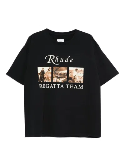 Rhude Classic Black T-shirt With Crew Neckline And Timeless Appeal In Black