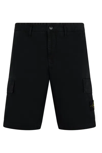 Stone Island Old Effect Cotton Cargo Bermuda Shorts Clothing In Black