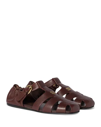 Miu Miu Refined Fisherman Sandals With Ruching And Adjustable Strap In Brown