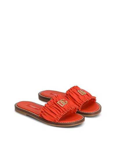 Dolce & Gabbana Flat Nappa-leather Slippers In Orange