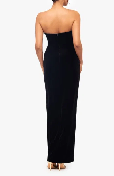 Betsy & Adam Velvet Strapless Tuxedo Gown In Black