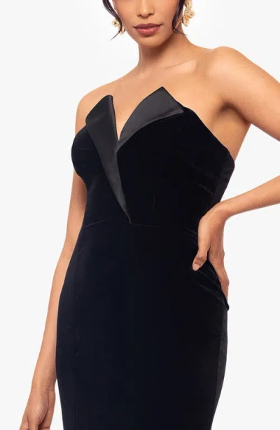 Betsy & Adam Velvet Strapless Tuxedo Gown In Black