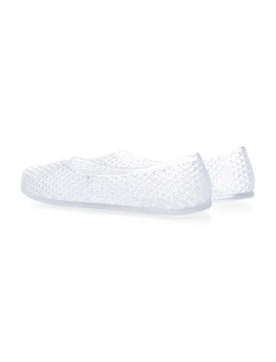 Ancient Greek Sandals Mesh Ballerina Flats Transparent Rubber Design In White