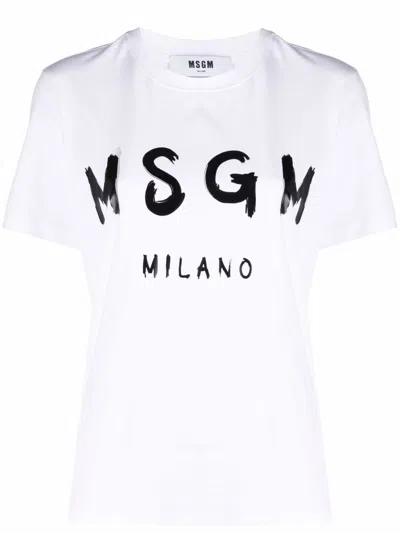 Msgm Logo Printed Crewneck T-shirt In White