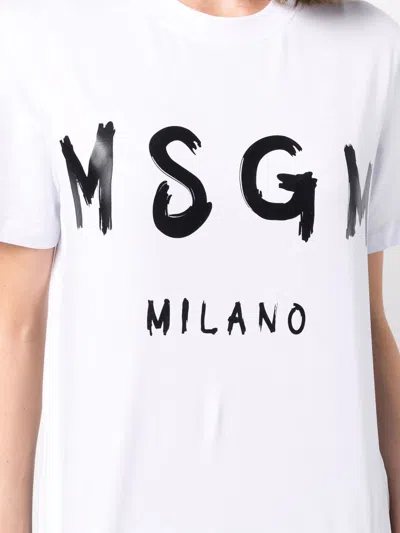 Msgm Logo Printed Crewneck T-shirt In White