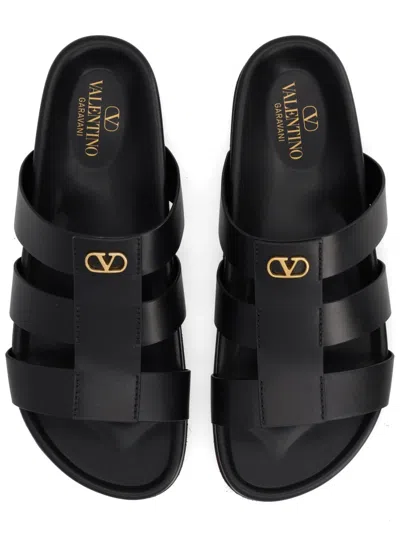 Valentino Studshield Calfskin Slides In Black