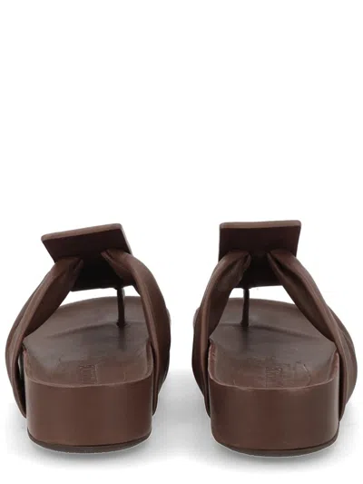 Uma Wang Flat Slide Sandals Open Square Toe Strap In Brown